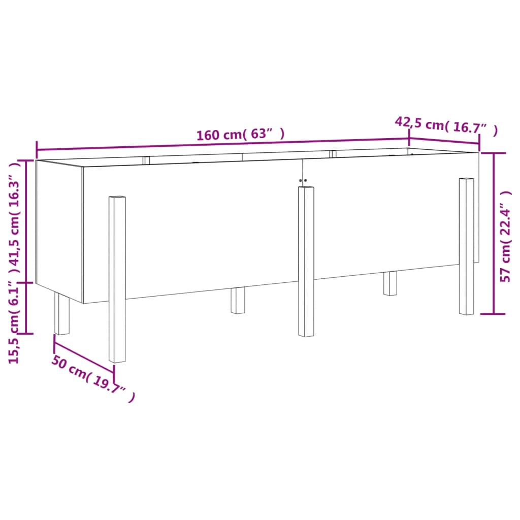 Hochbeet Schwarz 160x50x57 cm Massivholz Kiefer