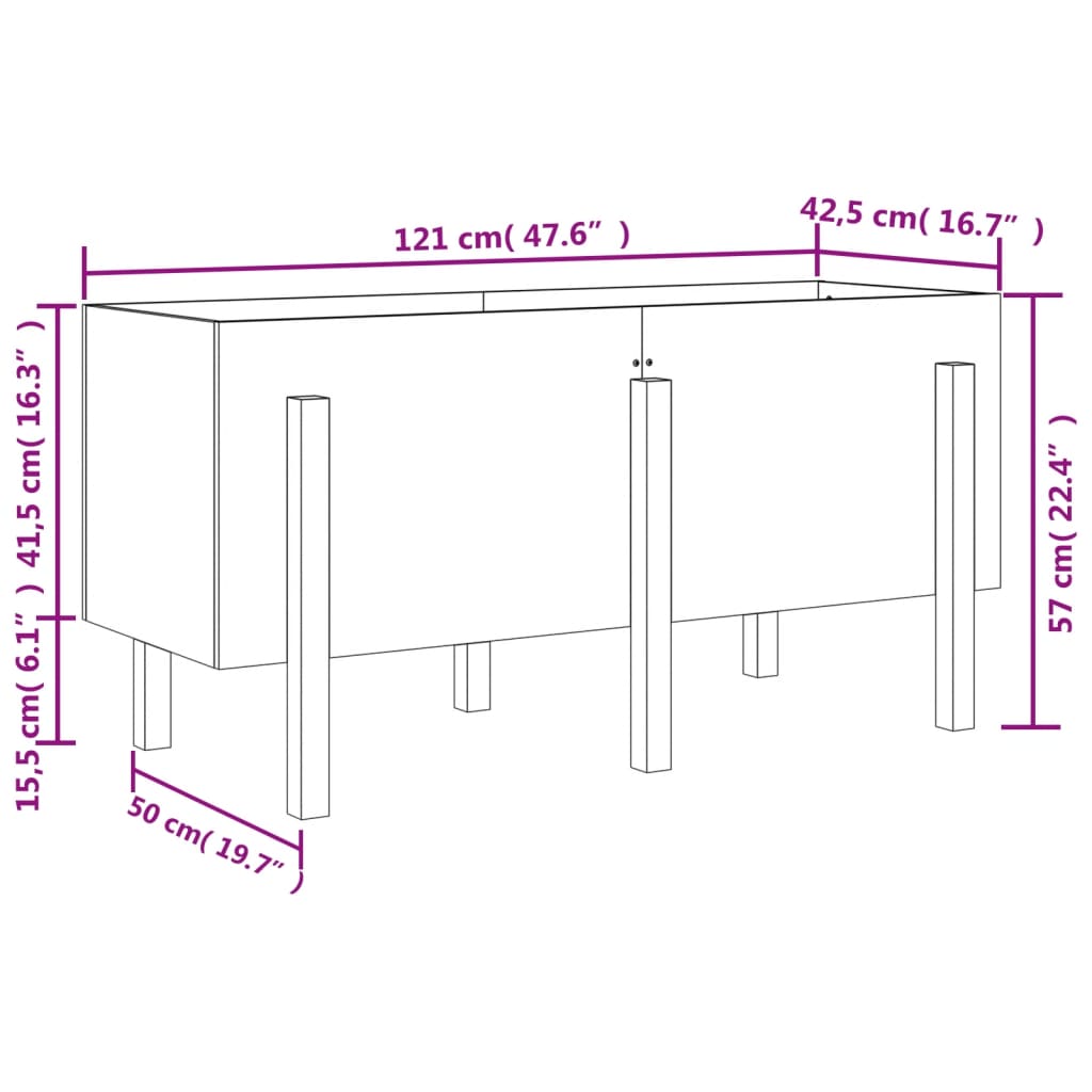 Hochbeet Schwarz 121x50x57 cm Massivholz Kiefer