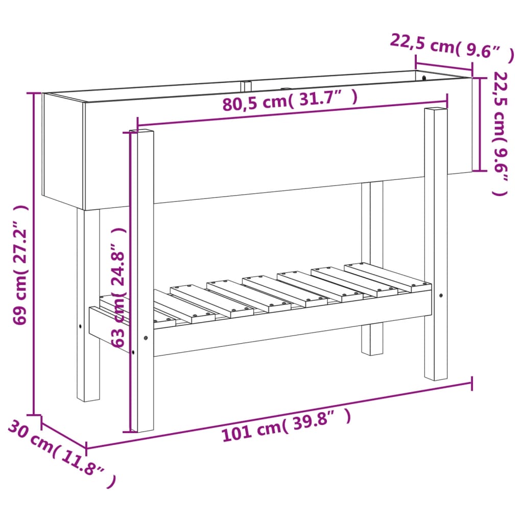 Hochbeet 101x30x69 cm Massivholz Douglasie