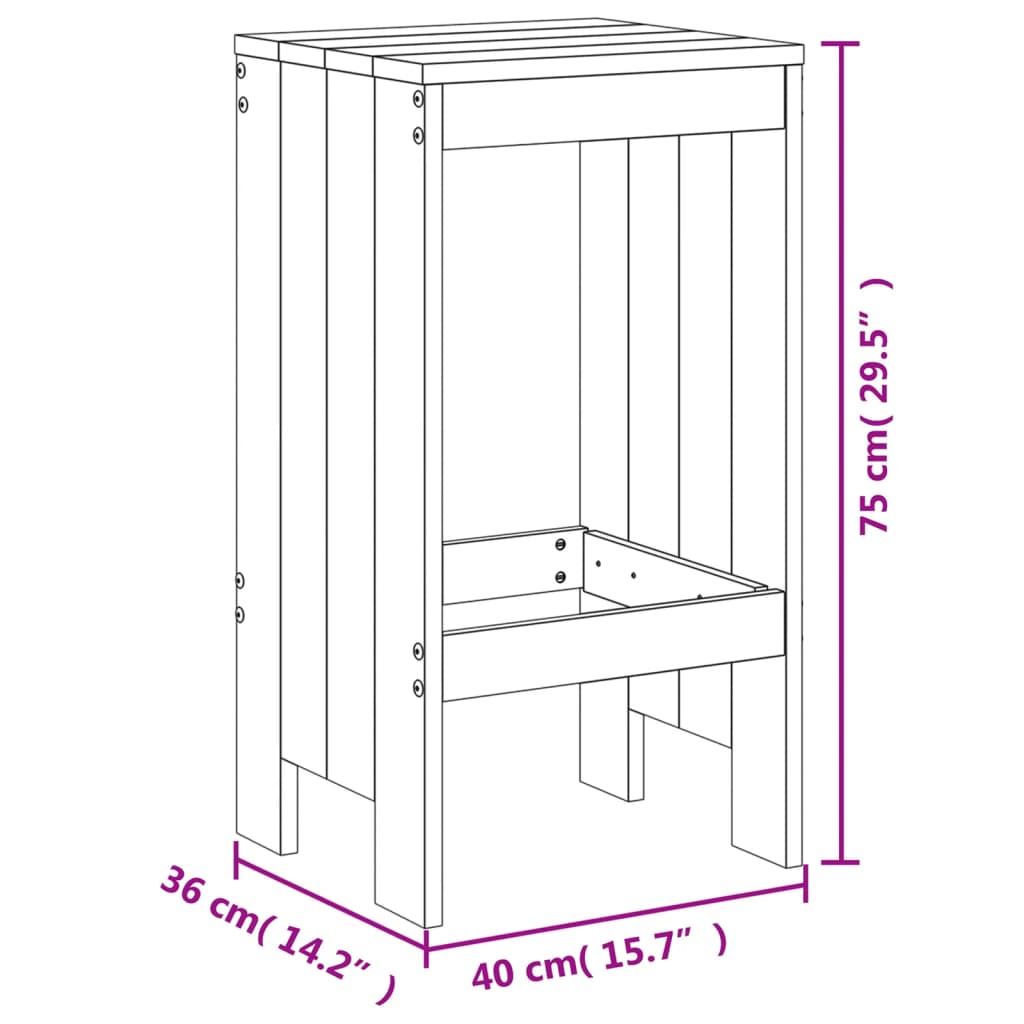 Barhocker 2 Stk. Grau 40x36x75 cm Massivholz Kiefer