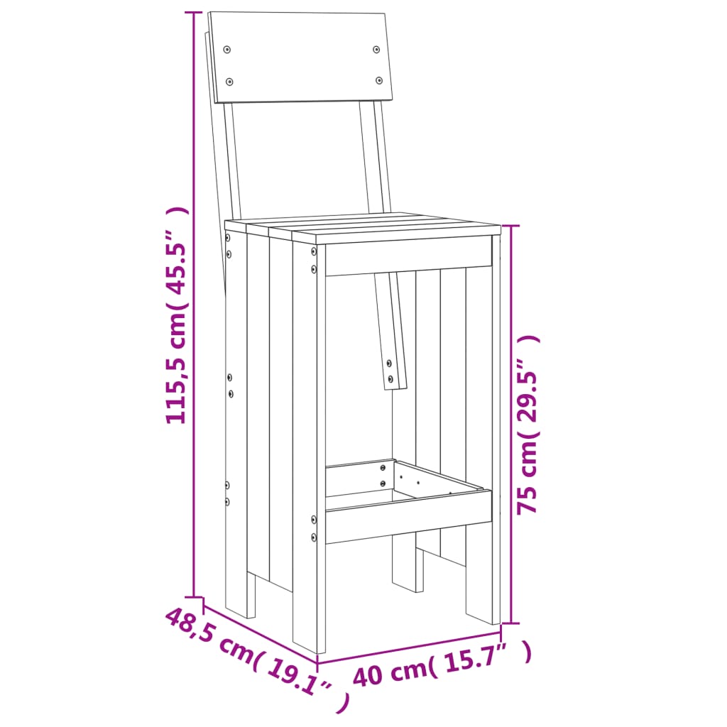 Barhocker 2 Stk. 40x48,5x115,5 cm Massivholz Kiefer