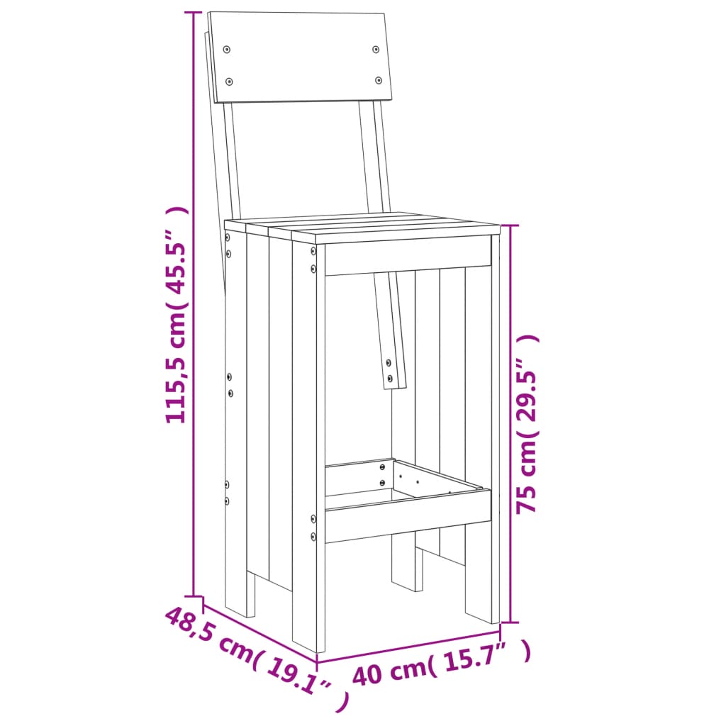 Barhocker 2 Stk. Honigbraun 40x48,5x115,5 cm Massivholz Kiefer