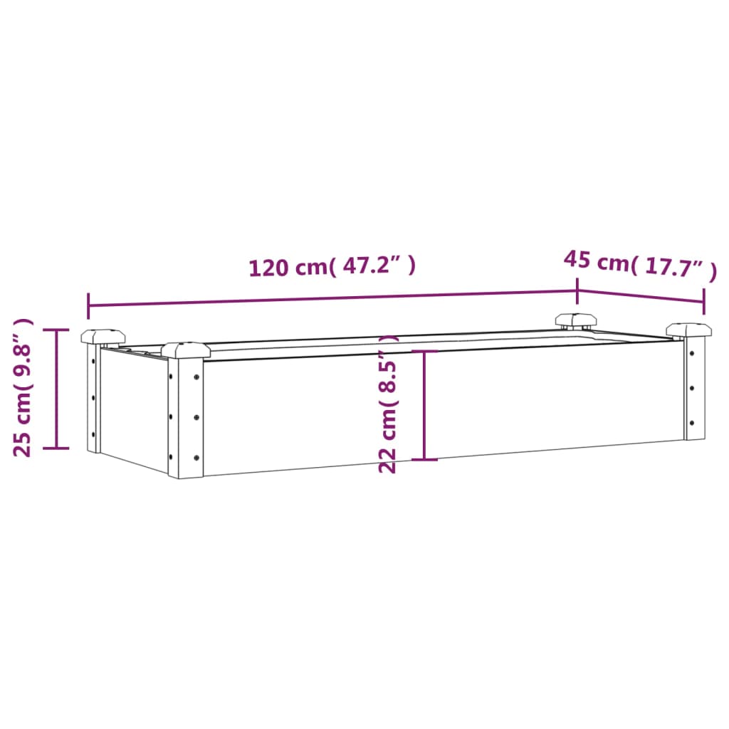 Hochbeet mit Einsatz 120x45x25 cm Massivholz Tanne