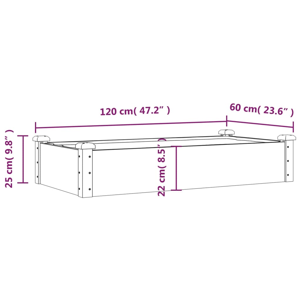 Hochbeet mit Einsatz Braun 120x60x25 cm Massivholz Tanne