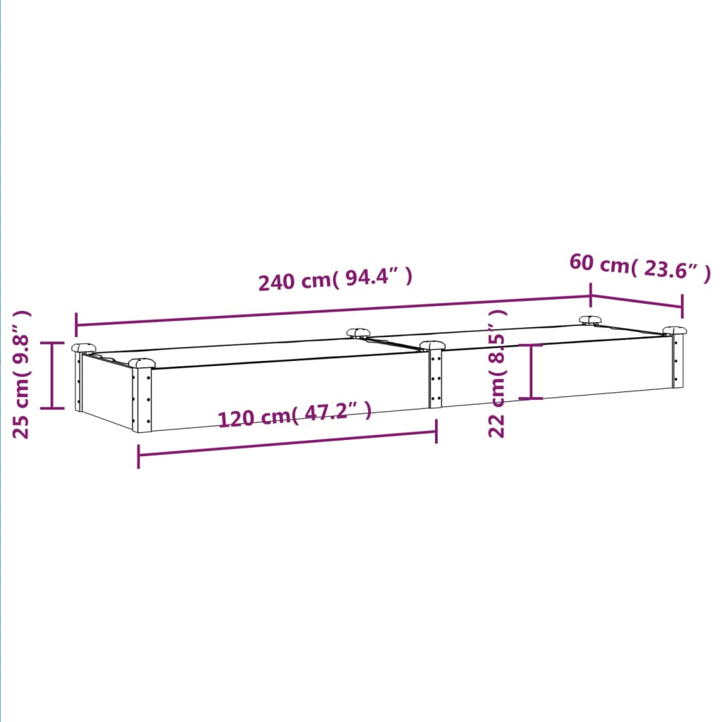 Hochbeet mit Einsatz 240x60x25 cm Massivholz Tanne