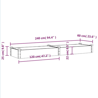 Hochbeet mit Einsatz Braun 240x60x25 cm Massivholz Tanne