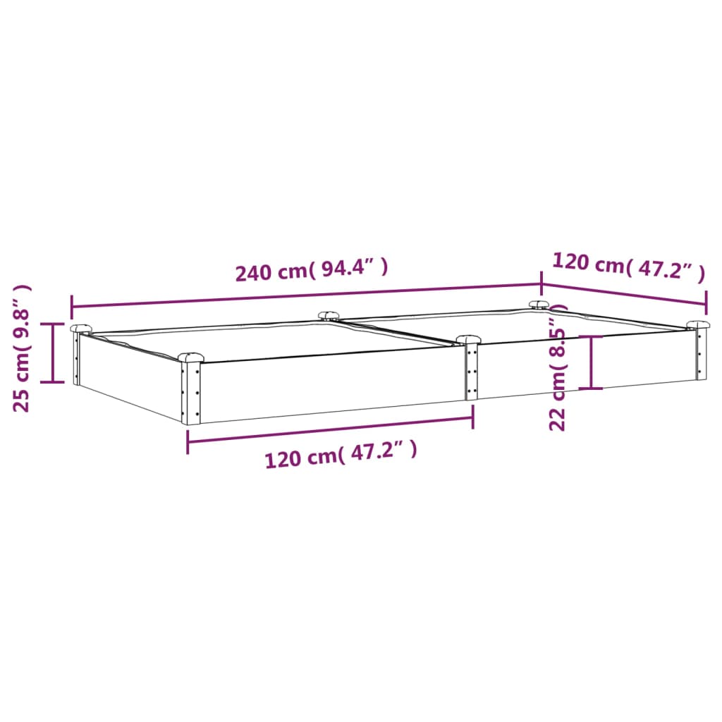 Hochbeet mit Einsatz Braun 240x120x25 cm Massivholz Tanne