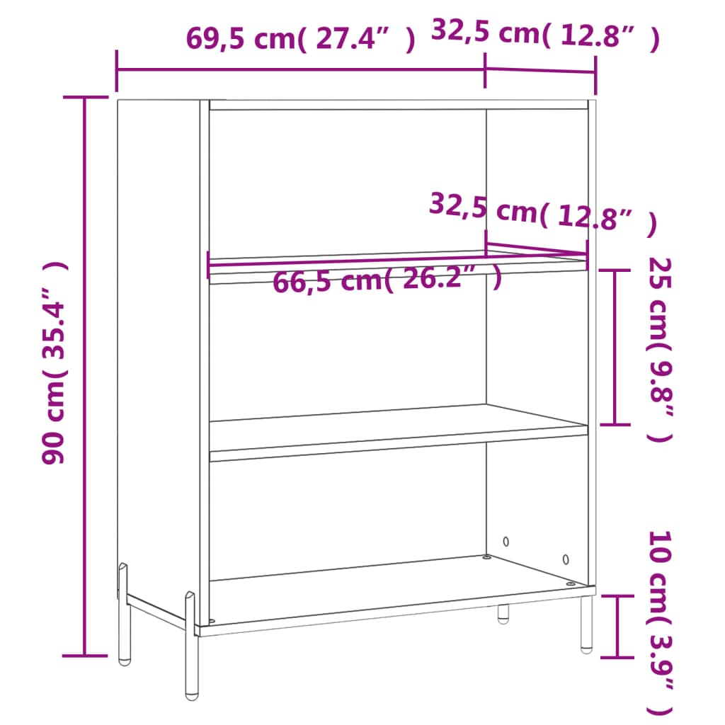 Regalschrank Braun Eichen-Optik 69,5x32,5x90 cm Holzwerkstoff