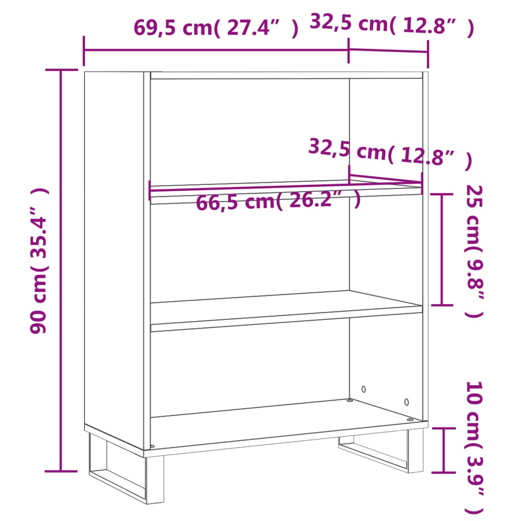 Regalschrank Hochglanz-Weiß 69,5x32,5x90 cm Holzwerkstoff