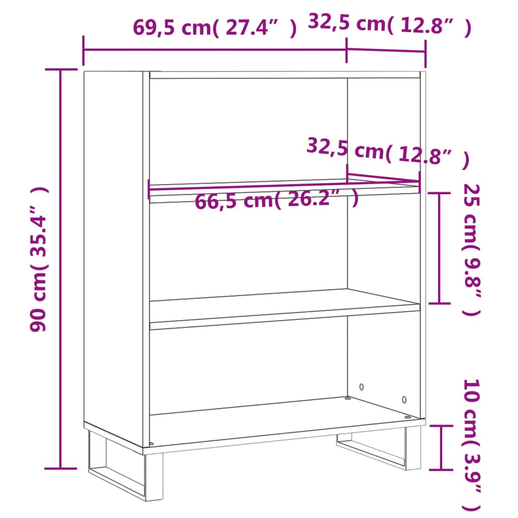 Regalschrank Braun Eichen-Optik 69,5x32,5x90 cm Holzwerkstoff