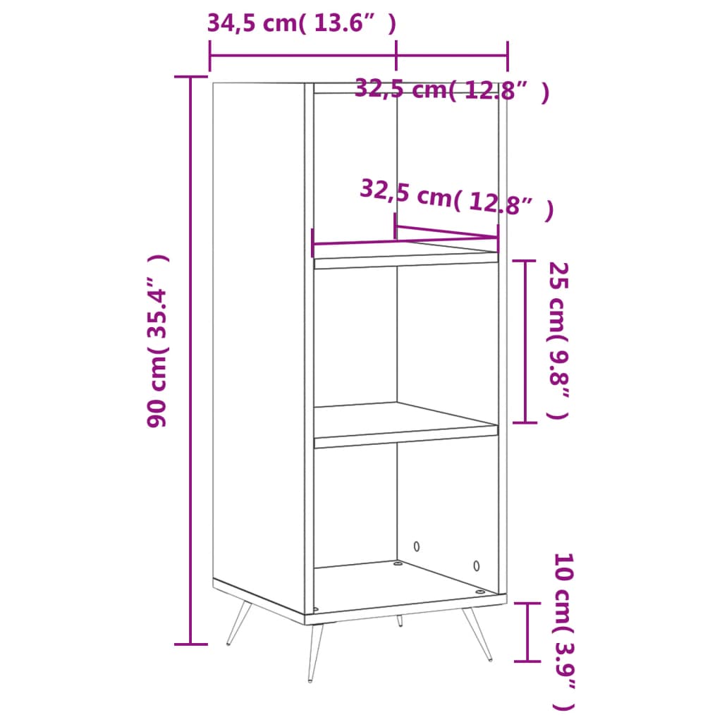 Regalschrank Schwarz 34,5x32,5x90 cm Holzwerkstoff