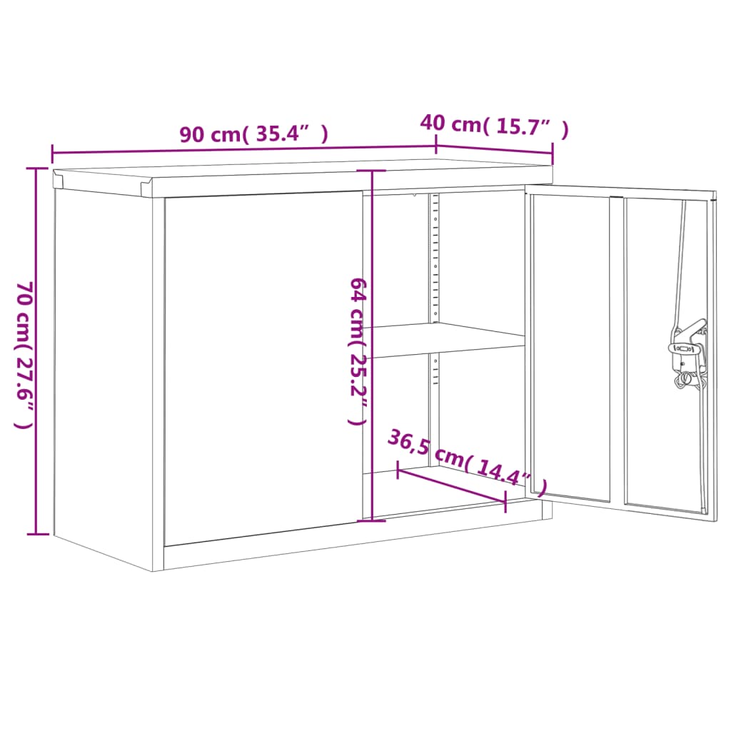 Aktenschrank Anthrazit und Weiß 90x40x70 cm Stahl