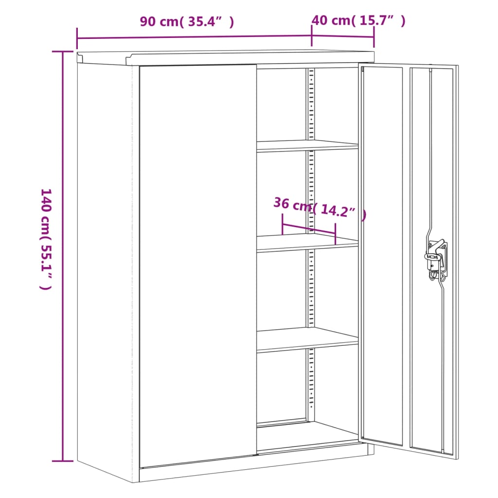 Aktenschrank Anthrazit und Weiß 90x40x140 cm Stahl