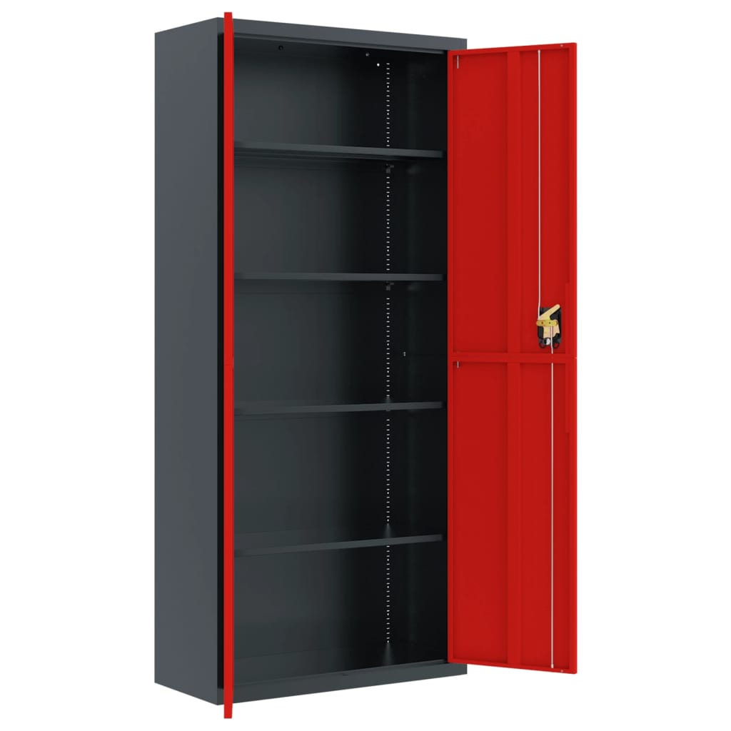 Aktenschrank Anthrazit und Rot 90x40x200 cm Stahl