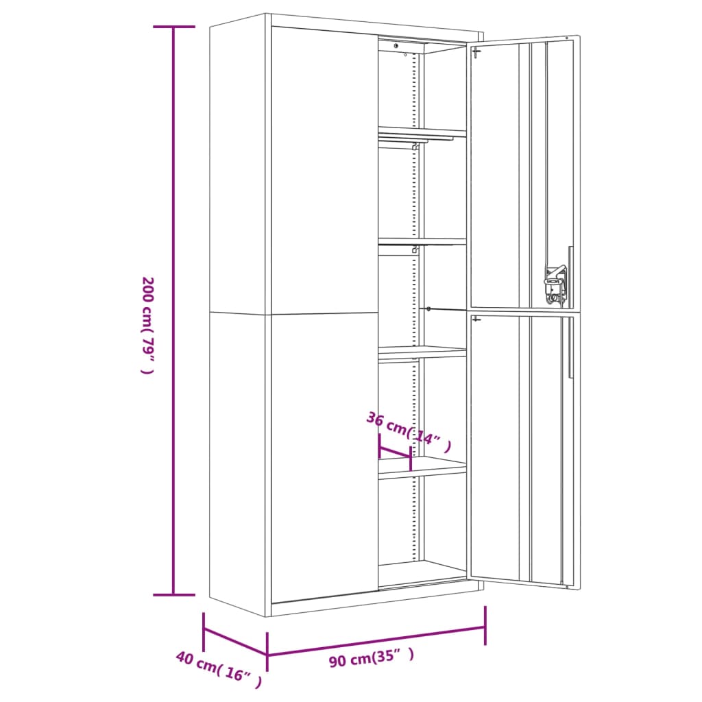 Aktenschrank Anthrazit und Rot 90x40x200 cm Stahl