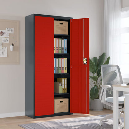 Aktenschrank Anthrazit und Rot 90x40x200 cm Stahl