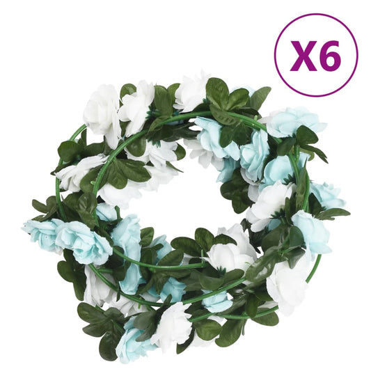 Weihnachtskränze Blumen 6 Stk. Blau und Weiß 215 cm