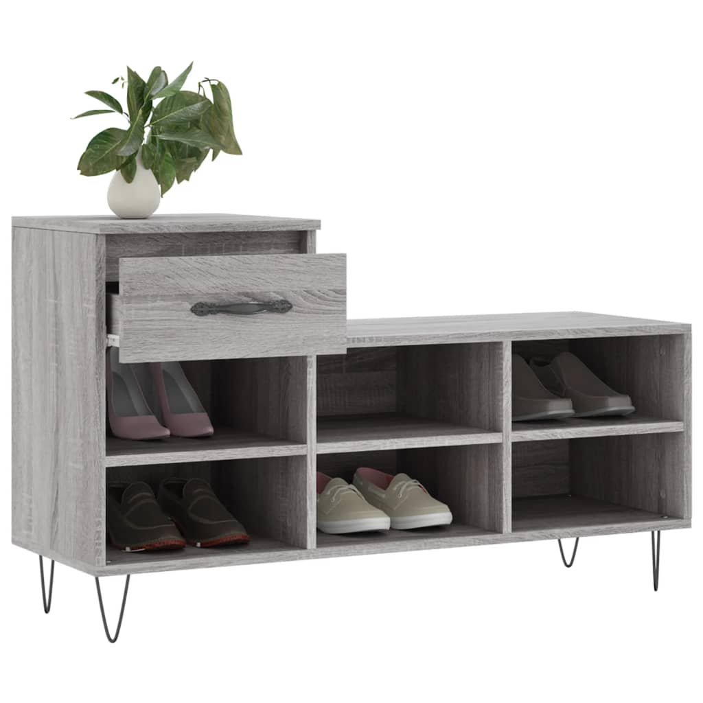 Schuhregal Grau Sonoma 102x36x60 cm Holzwerkstoff