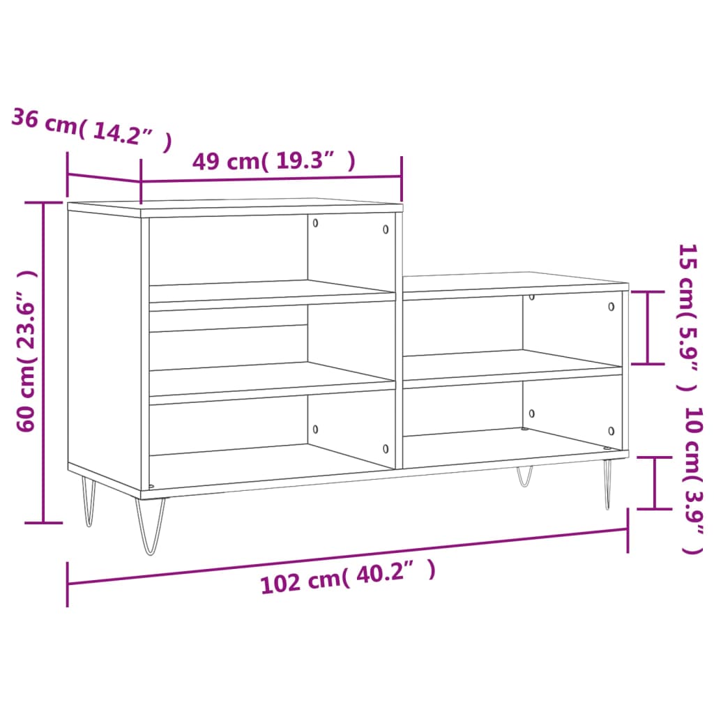 Schuhregal Braun Eichen-Optik 102x36x60 cm Holzwerkstoff