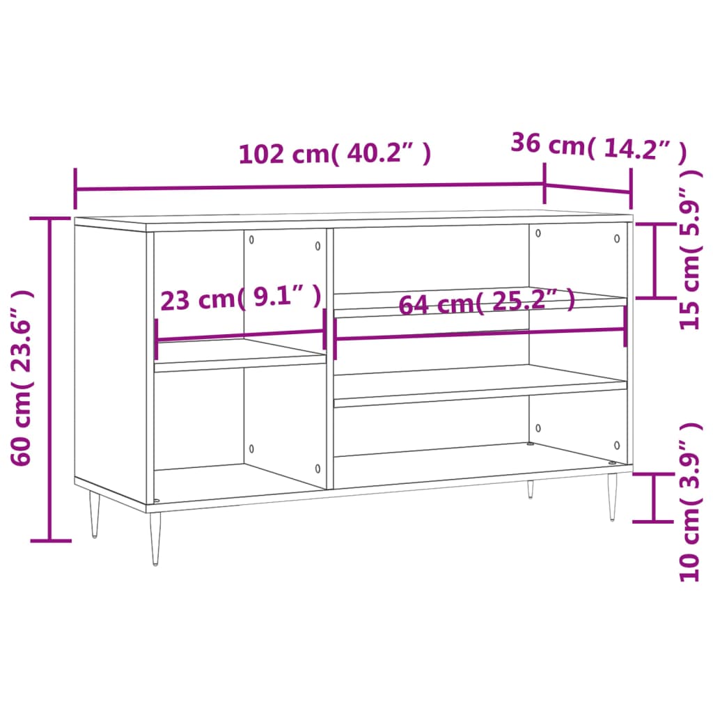 Schuhregal Sonoma-Eiche 102x36x60 cm Holzwerkstoff