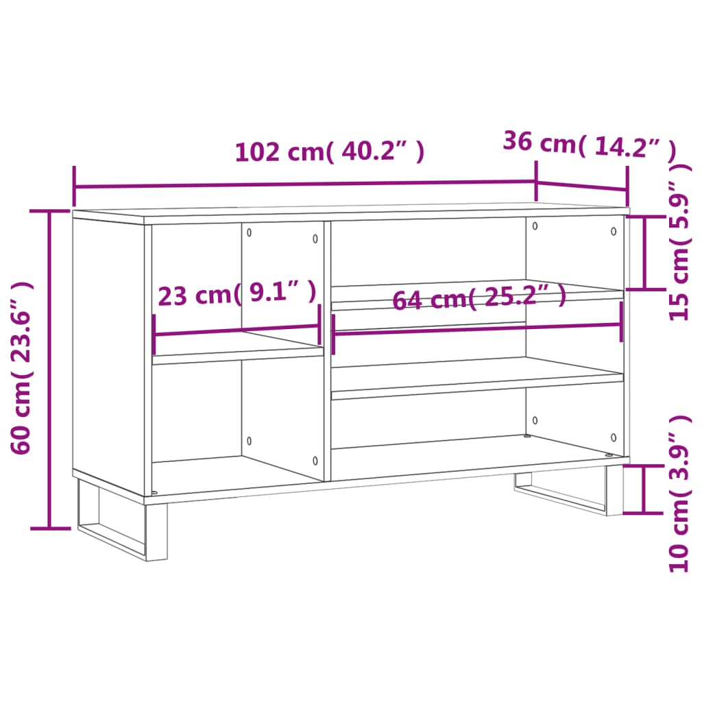 Schuhregal Schwarz 102x36x60 cm Holzwerkstoff