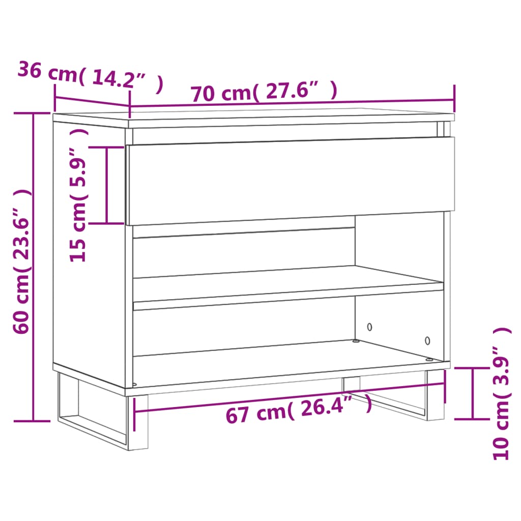 Schuhregal Weiß 70x36x60 cm Holzwerkstoff