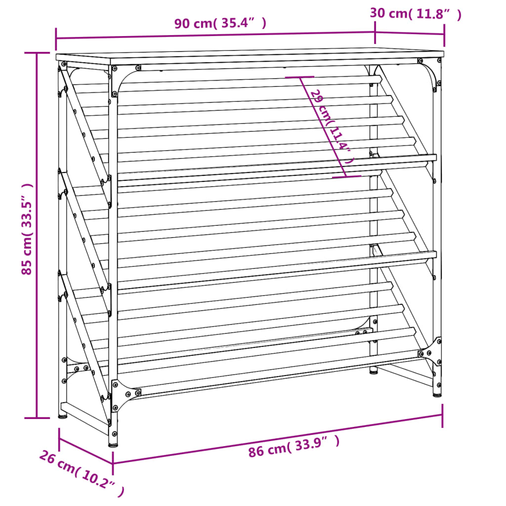 Schuhregal Räuchereiche 90x30x85 cm Holzwerkstoff