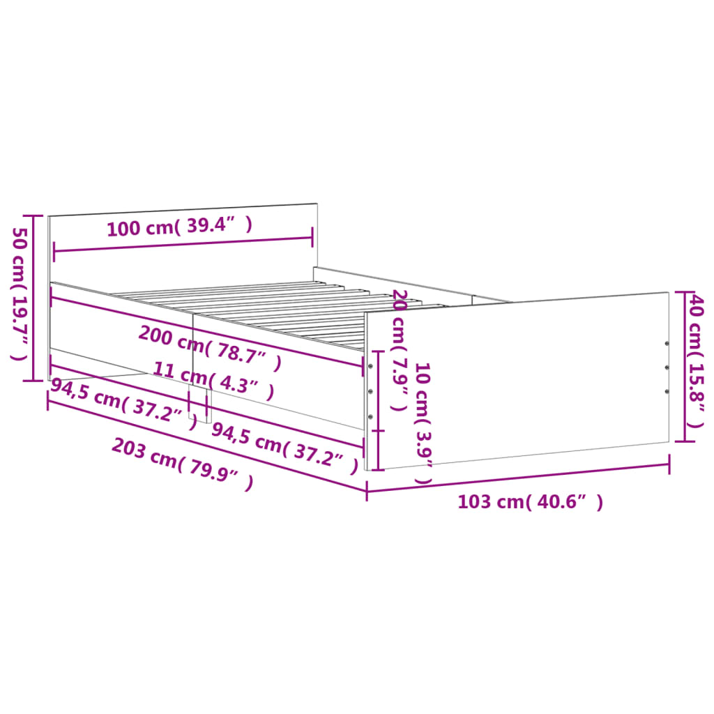 Bettgestell Schwarz 100x200 cm Holzwerkstoff