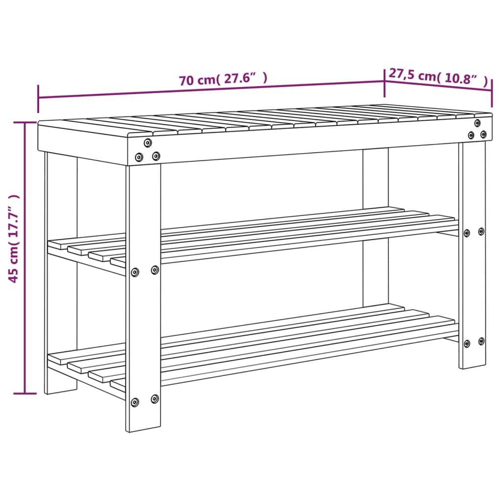 Schuhregal mit 3 Ablagen 70x27,5x45 cm Bambus