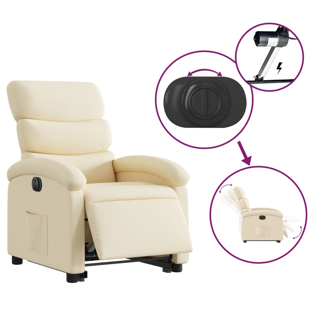 Relaxsessel mit Aufstehhilfe Elektrisch Creme Stoff