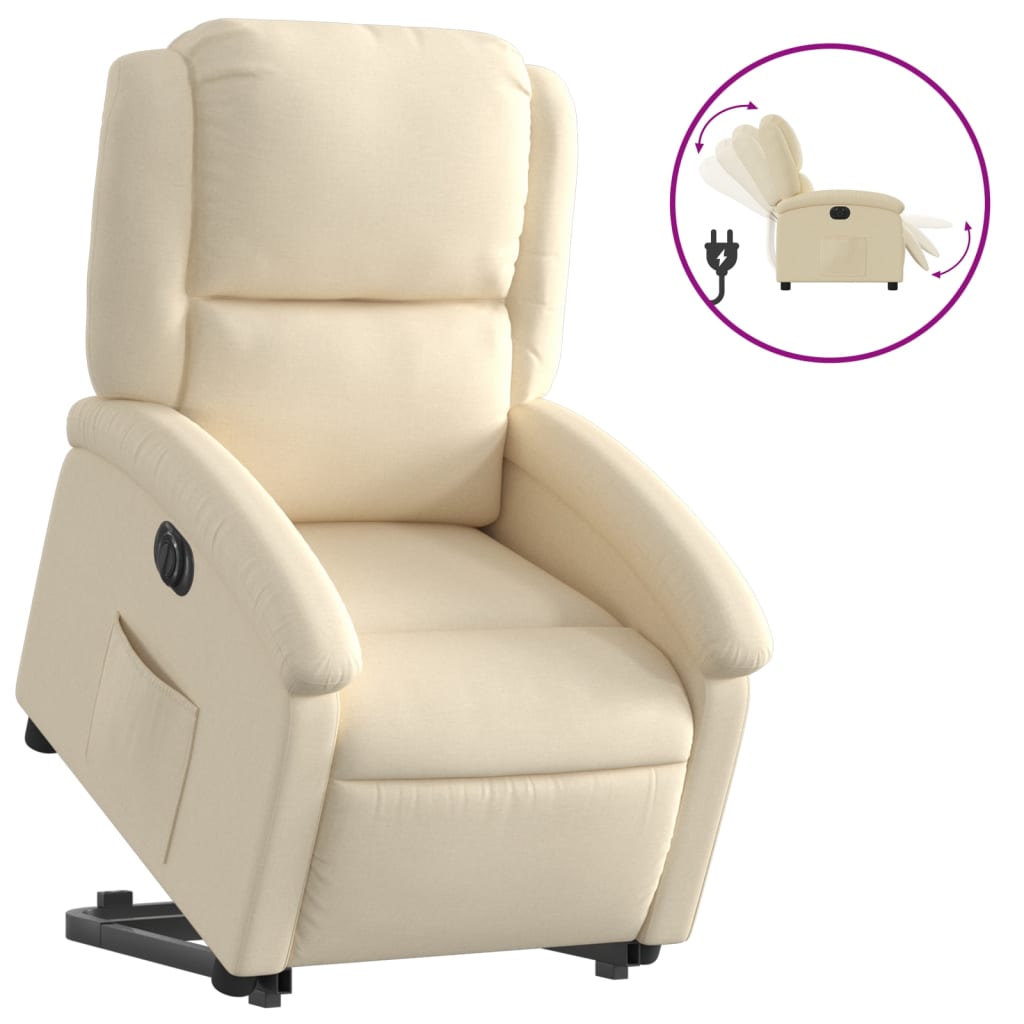 Relaxsessel mit Aufstehhilfe Elektrisch Creme Stoff