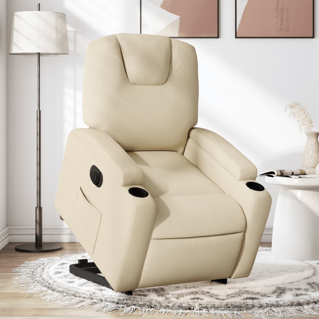 Relaxsessel mit Aufstehhilfe Elektrisch Creme Stoff