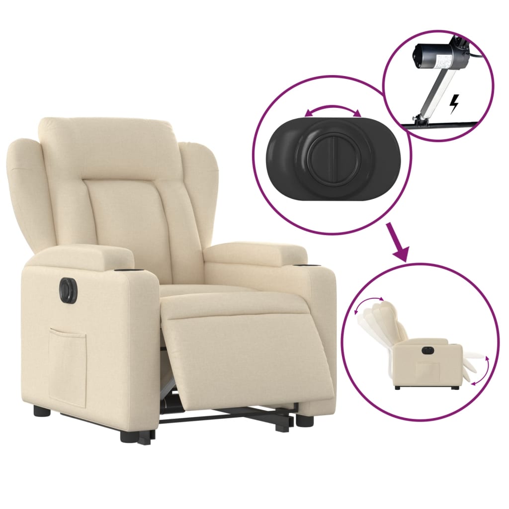 Relaxsessel mit Aufstehhilfe Elektrisch Creme Stoff