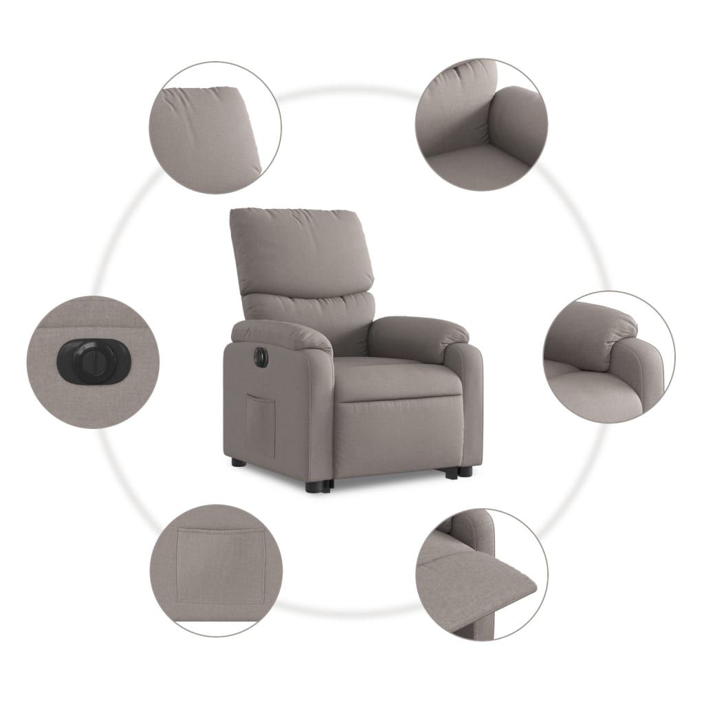 Relaxsessel mit Aufstehhilfe Elektrisch Taupe Stoff