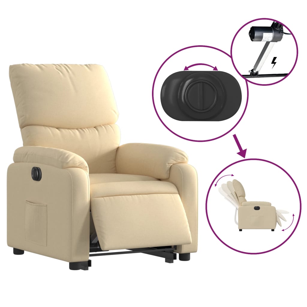 Relaxsessel mit Aufstehhilfe Elektrisch Creme Stoff