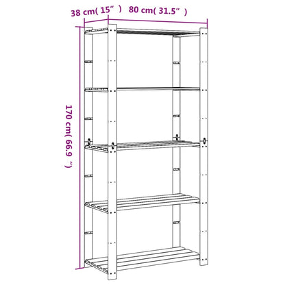 Lagerregal mit 5 Böden Braun 80x38x170 cm Massivholz Kiefer