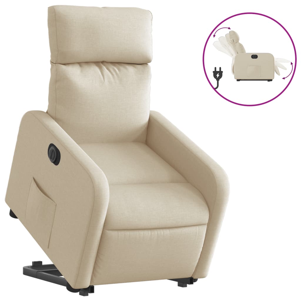 Relaxsessel mit Aufstehhilfe Elektrisch Creme Stoff