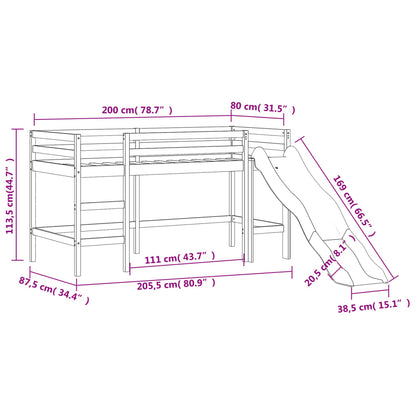 Kinderhochbett mit Rutsche 80x200 cm Massivholz Kiefer