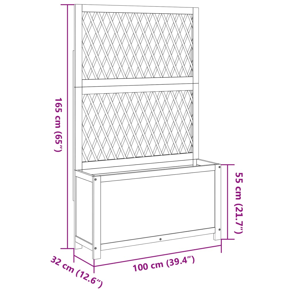 Pflanzkübel mit Rankgitter 100x32x165 cm Massivholz Akazie