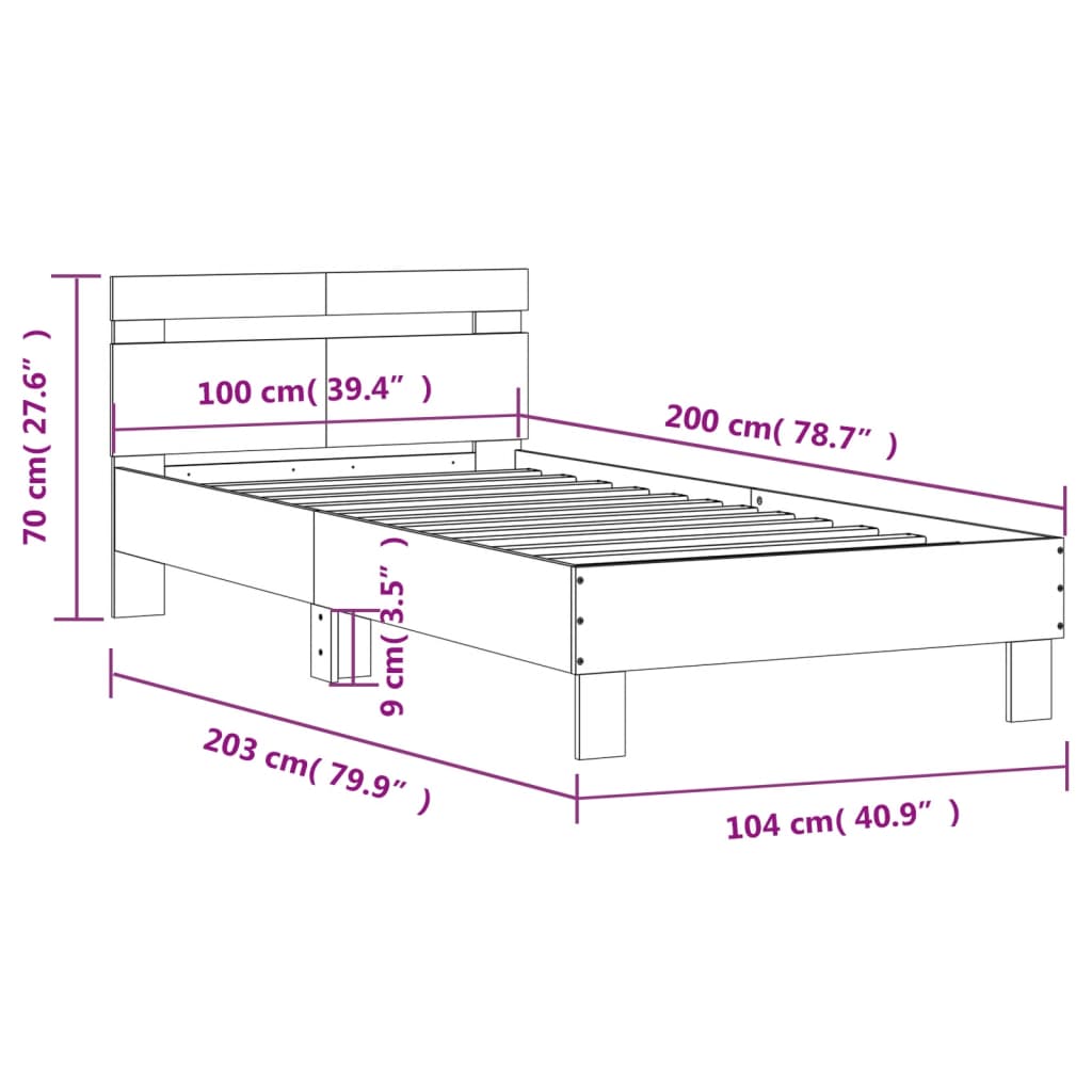 Bettgestell ohne Matratze mit Kopfteil Sonoma-Eiche 100x200 cm