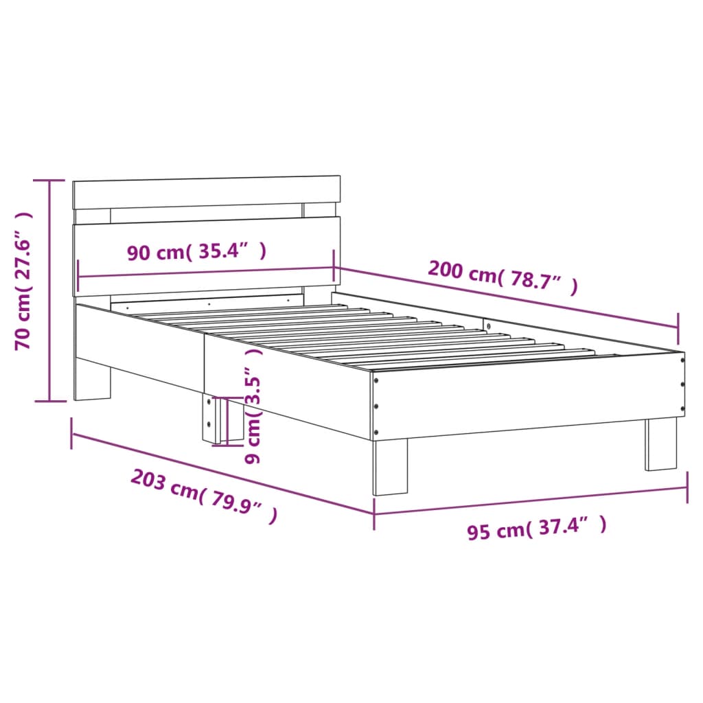 Bettgestell mit Kopfteil Betongrau 90x200 cm Holzwerkstoff