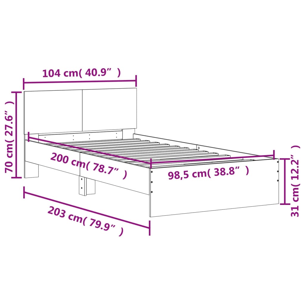 Bettgestell ohne Matratze mit Kopfteil Braun Eiche 100x200 cm