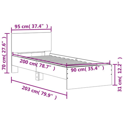 Bettgestell mit Kopfteil Grau Sonoma 90x200 cm Holzwerkstoff