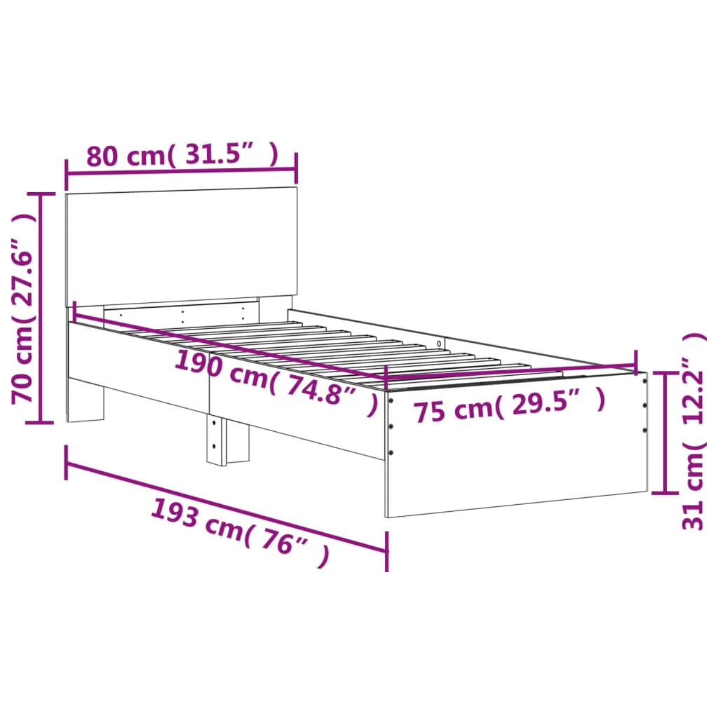 Bettgestell ohne Matratze mit Kopfteil Sonoma-Eiche 75x190 cm