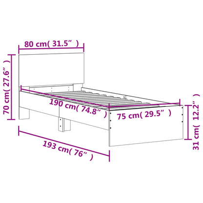 Bettgestell mit Kopfteil Grau Sonoma 75x190 cm Holzwerkstoff