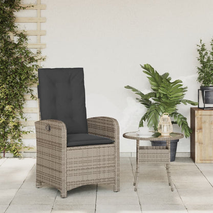 Gartensessel Verstellbar mit Kissen Grau Poly Rattan