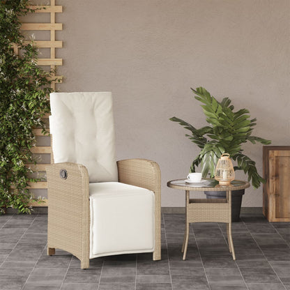 Gartensessel mit Fußteil Verstellbar Beige Poly Rattan