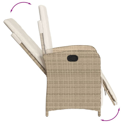 Gartensessel mit Fußteil Verstellbar Beige Poly Rattan