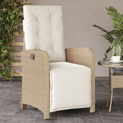 Gartensessel mit Fußteil Verstellbar Beige Poly Rattan