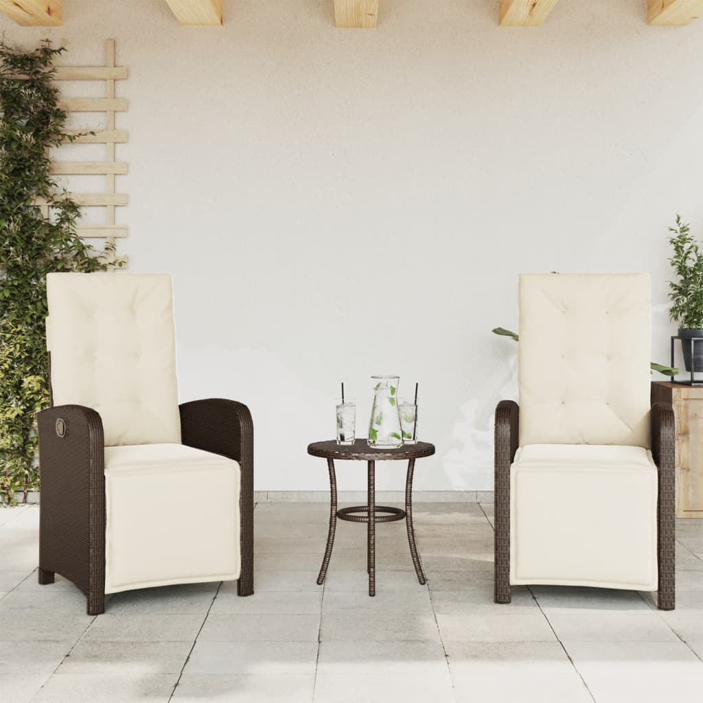 Gartensessel mit Fußteil 2 Stk. Verstellbar Braun Poly Rattan